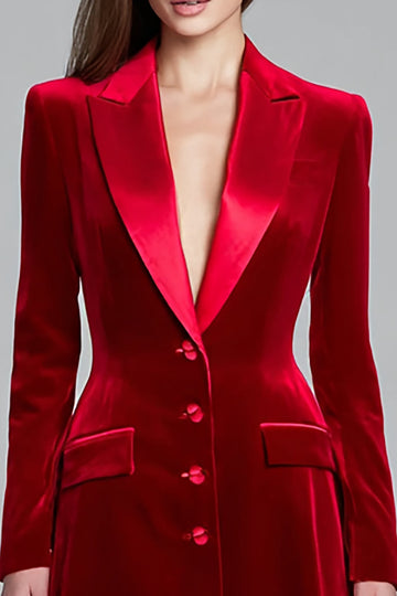 Robe blazer à revers en pointe en velours bordeaux